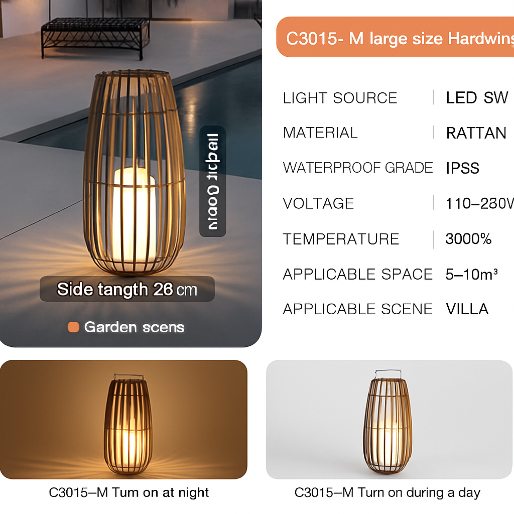 Jardin extérieur lumière solaire rotin IP65 étanche lampadaire Villa cour paysage pelouse lumière pour jardin Patio clôture décor