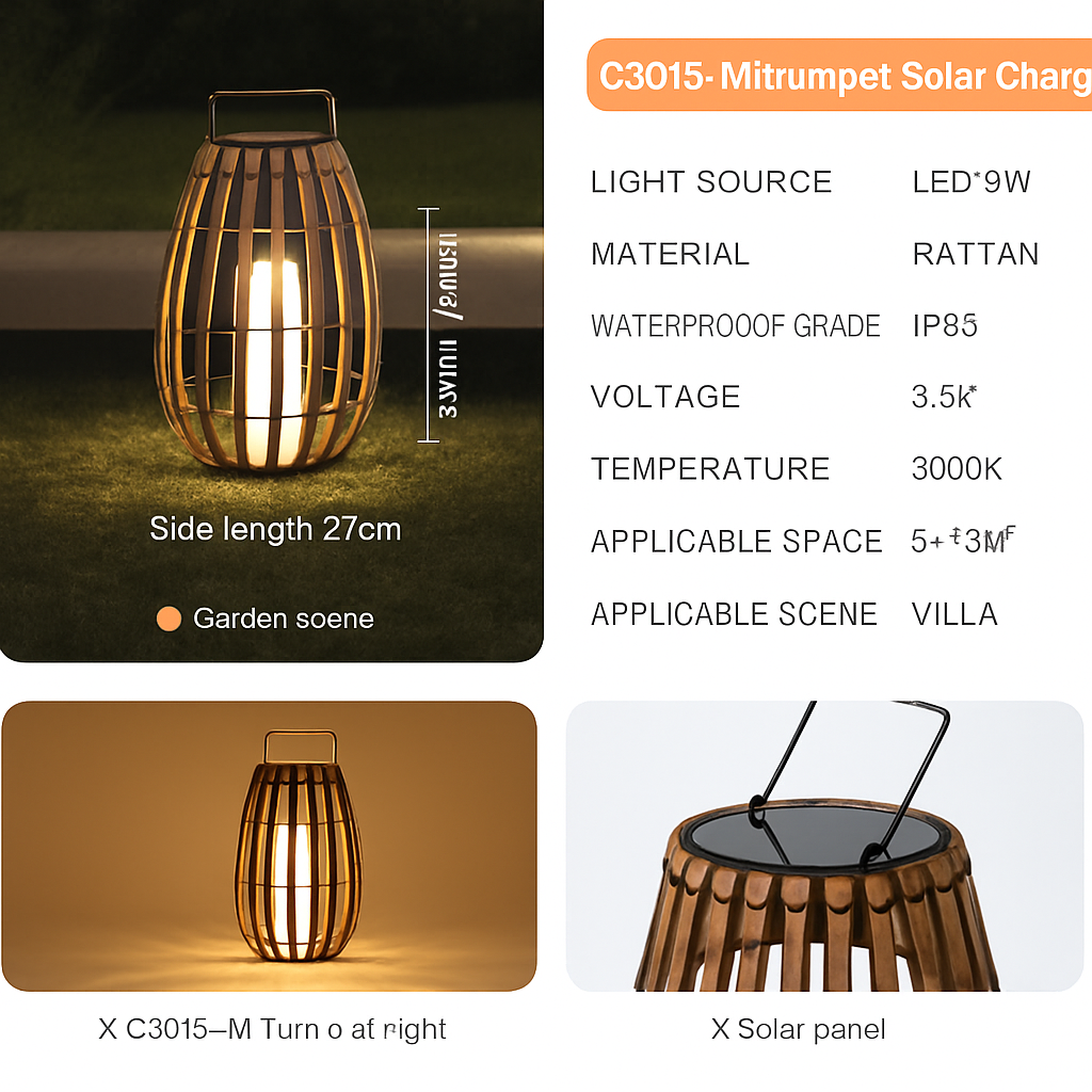 Jardin extérieur lumière solaire rotin IP65 étanche lampadaire Villa cour paysage pelouse lumière pour jardin Patio clôture décor