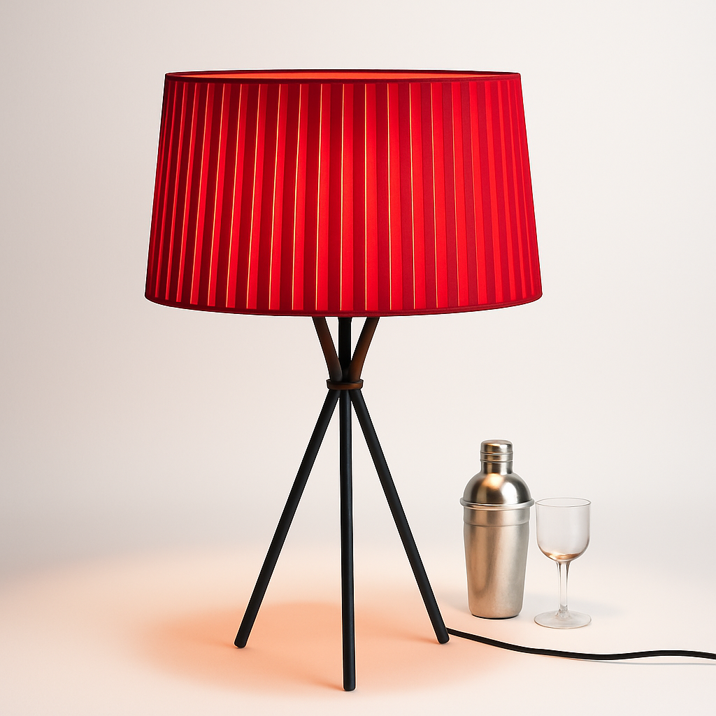 Lampadaire avec pieds croisés et abat jour en tissu rouge Nordic