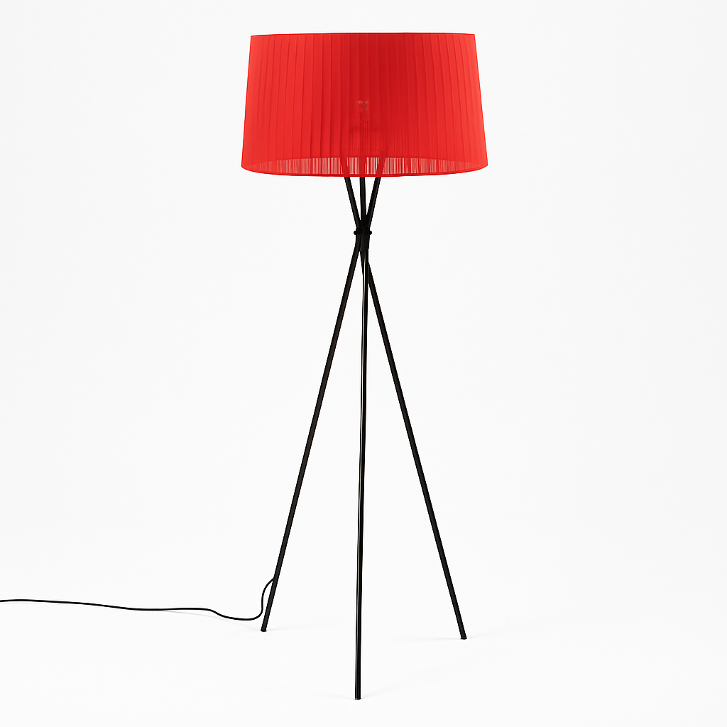 Lampadaire avec pieds croisés et abat jour en tissu rouge Nordic