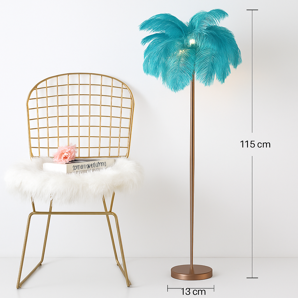 lampadaire décoratif nordique avec plumes d'autruche et éclairage led