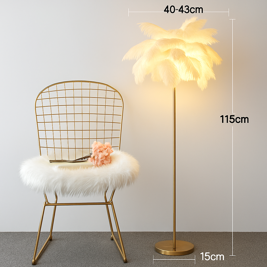 lampadaire décoratif nordique avec plumes d'autruche et éclairage led
