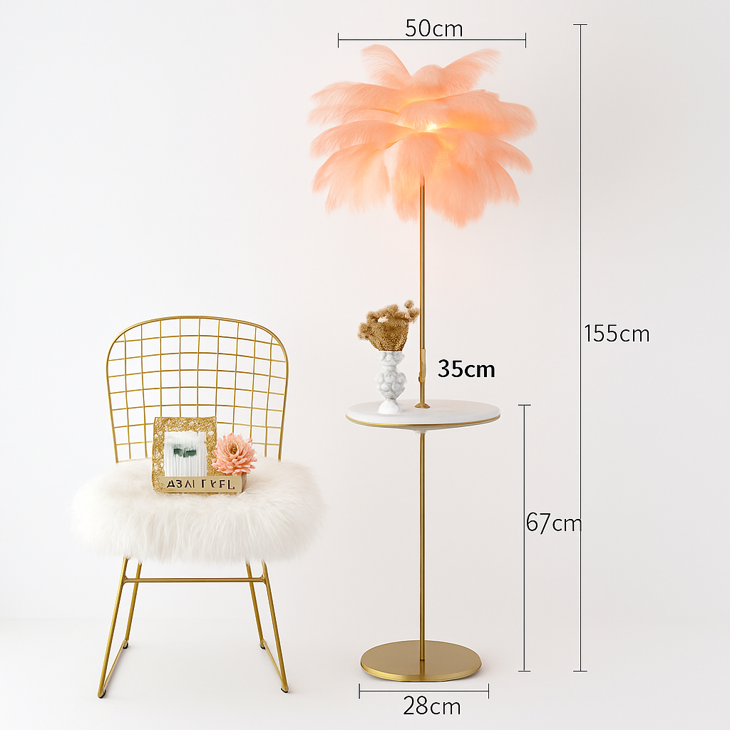 lampadaire décoratif nordique avec plumes d'autruche et éclairage led