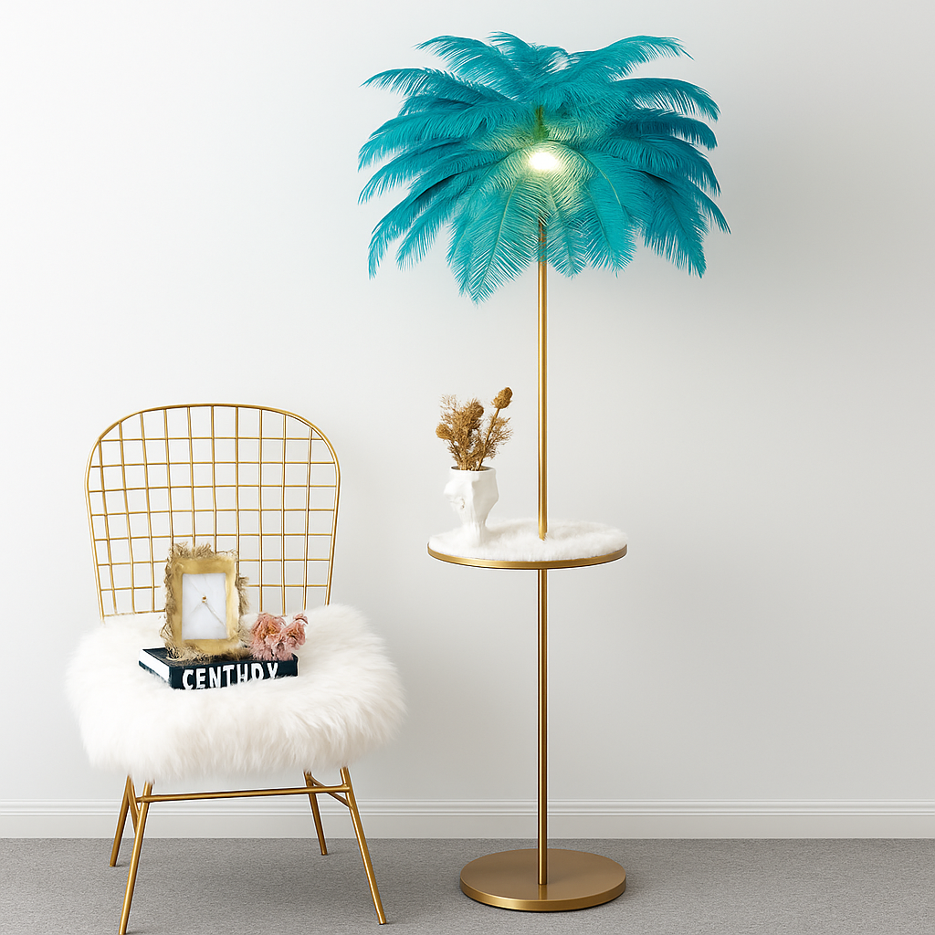 lampadaire décoratif nordique avec plumes d'autruche et éclairage led