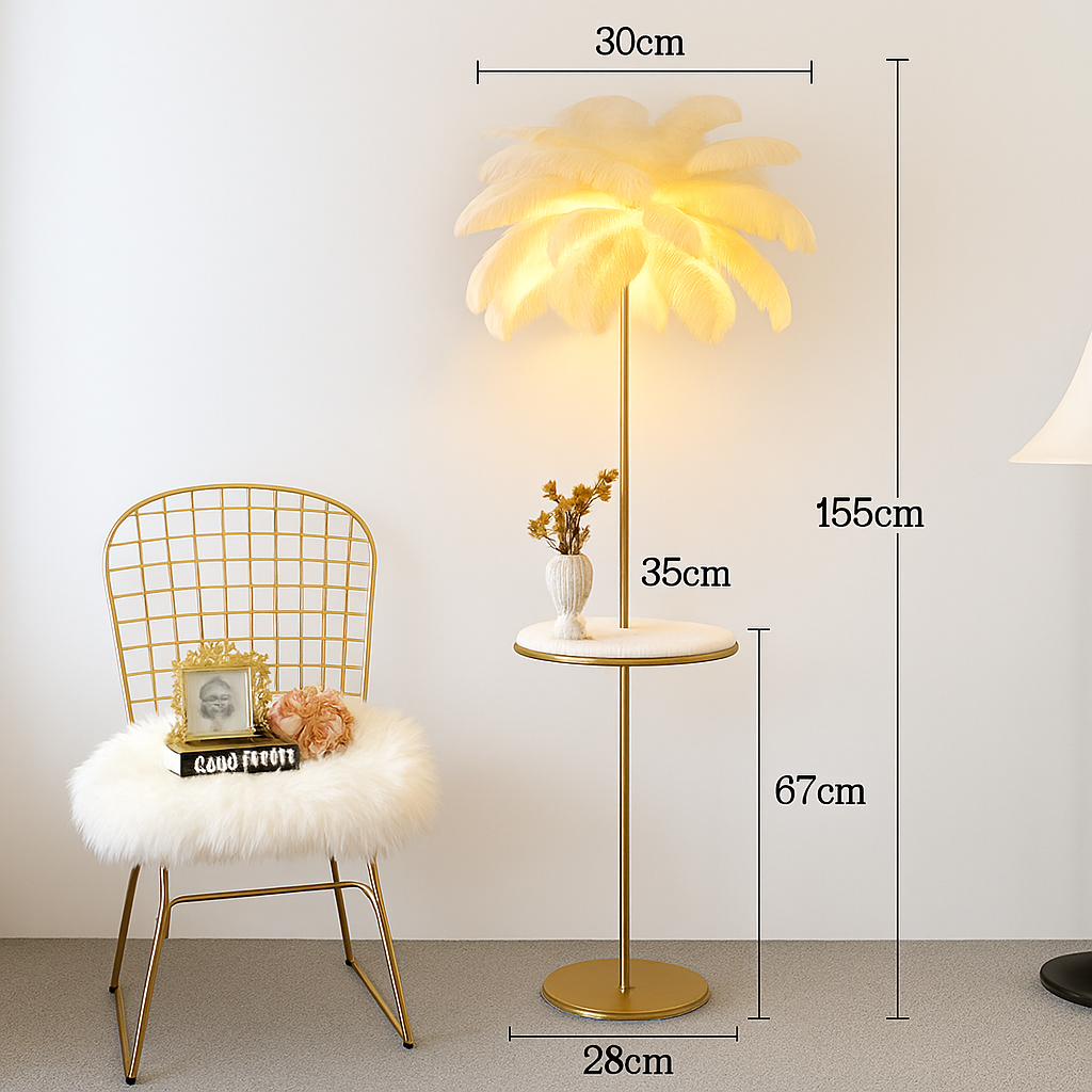 lampadaire décoratif nordique avec plumes d'autruche et éclairage led
