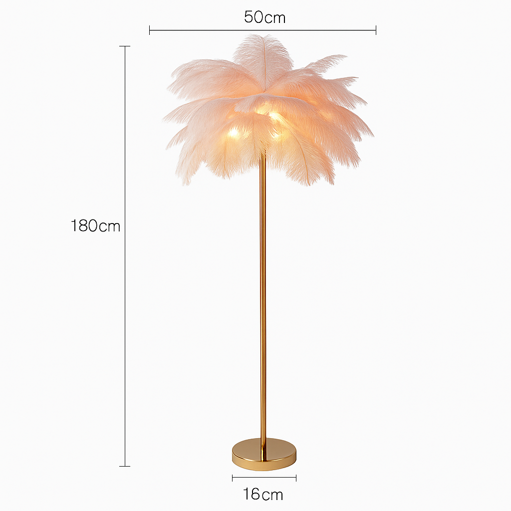 lampadaire décoratif nordique avec plumes d'autruche et éclairage led