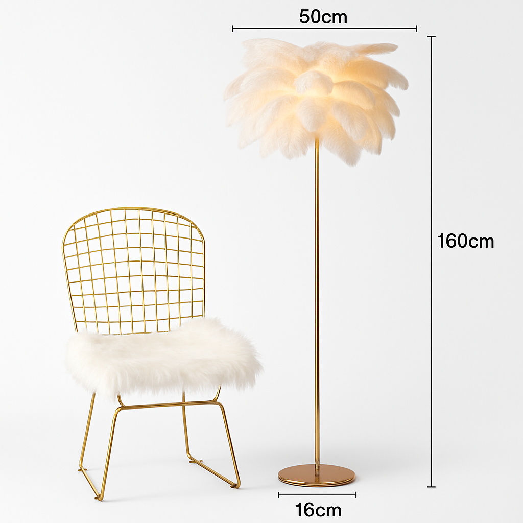 lampadaire décoratif nordique avec plumes d'autruche et éclairage led