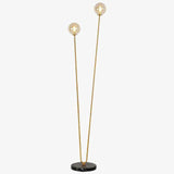 Lampadaire design avec deux branches doré et boules en verre