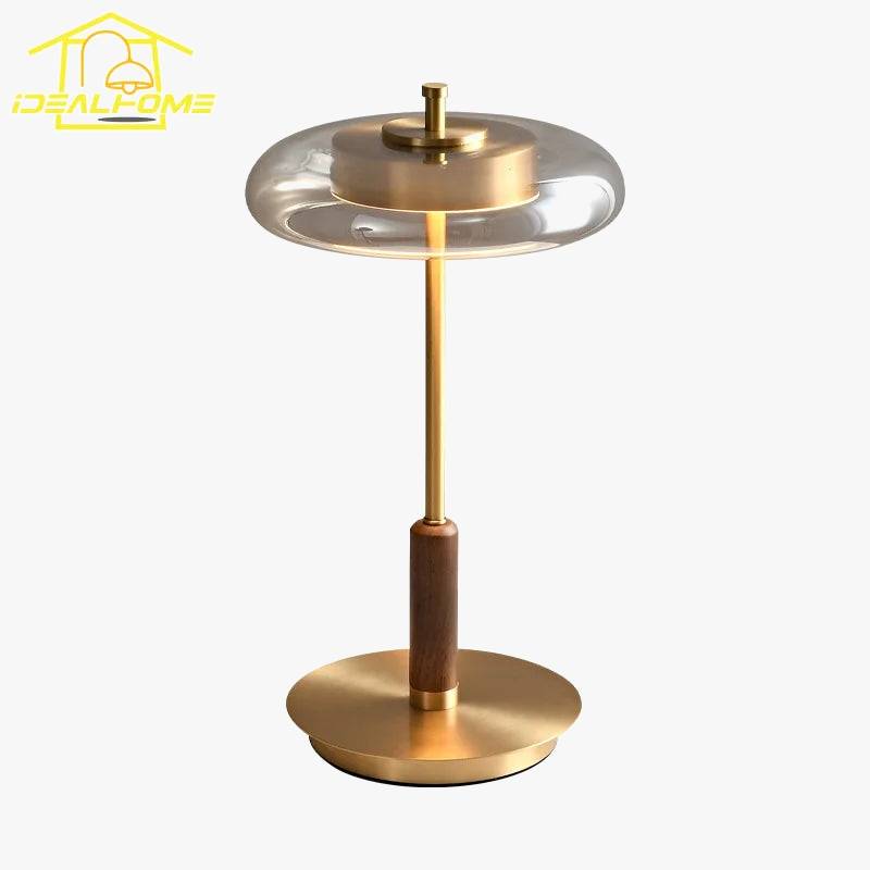 lampadaire design classique en laiton et noyer avec éclairage led