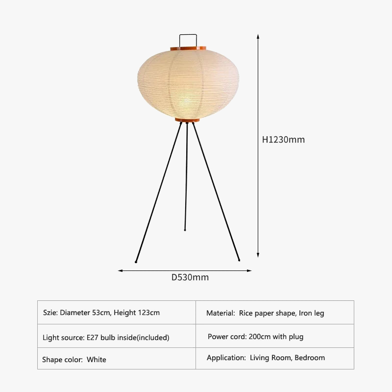 lampadaire design japonais en papier de riz avec trépied