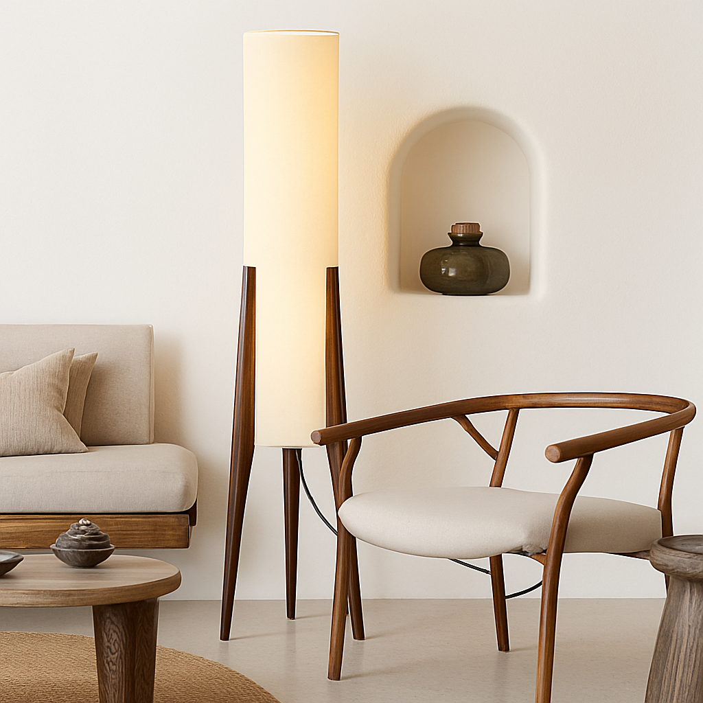 Lampadaire en bois massif Art nordique Simple abat-jour moderne tissu chambre salon décor lecture restaurant salon standin