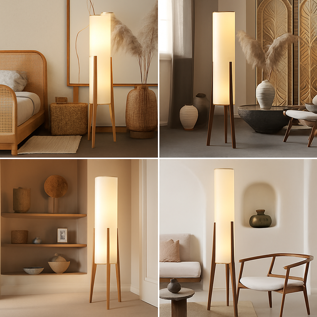 Lampadaire en bois massif Art nordique Simple abat-jour moderne tissu chambre salon décor lecture restaurant salon standin
