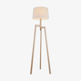 Lampadaire en bois Modern Wood sur 3 pieds avec abat-jour en tissu
