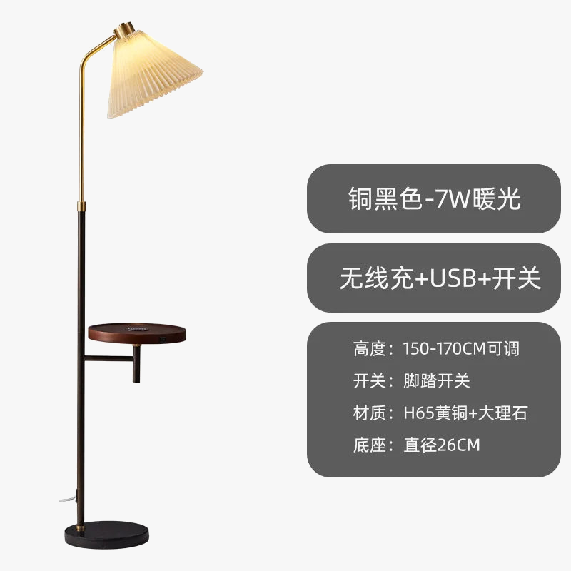 lampadaire en marbre avec étagère dorée et led moderne