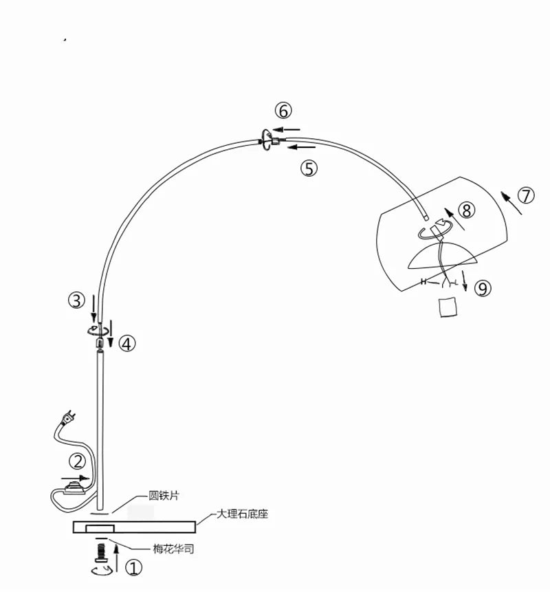 Lampadaire en marbre nordique pliant Arc rotatif argent lampadaires d'étude pour salon chambre déco éclairage lampadaire en bois