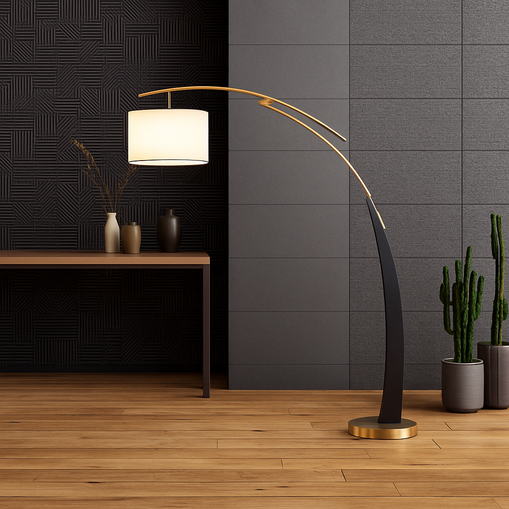 lampadaire en tissu à bras long sur pied en métal