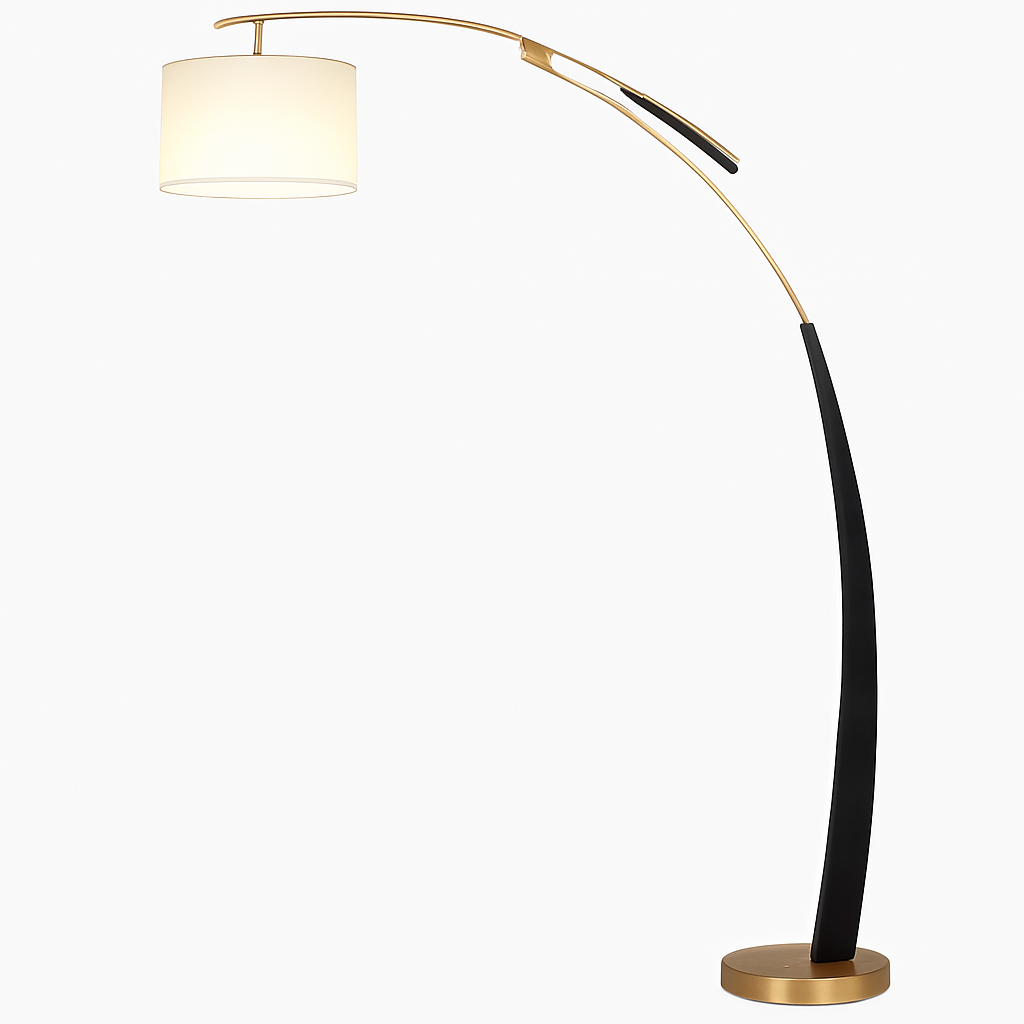 lampadaire en tissu à bras long sur pied en métal