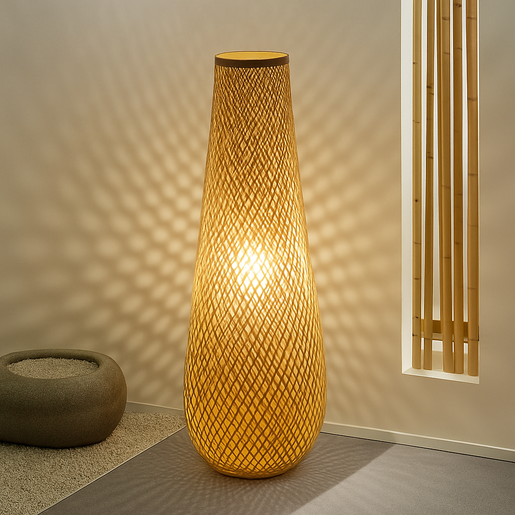lampadaire japonais zen en bambou pour décoration intérieure