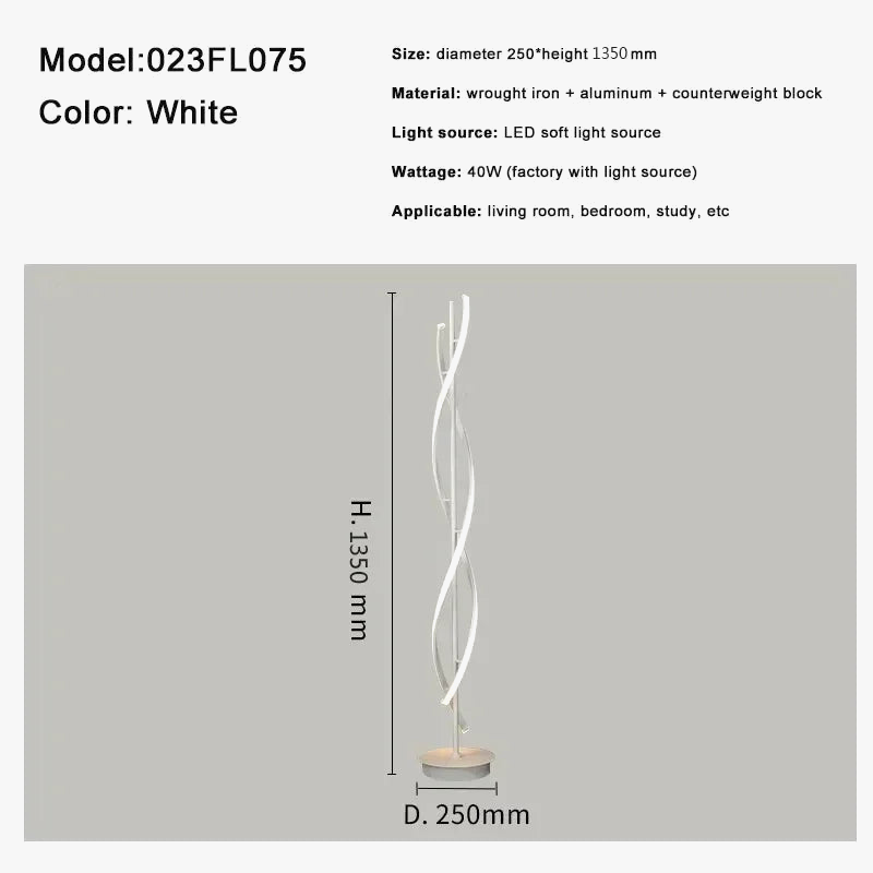 Lampadaire LED moderne en spirale en aluminium pour canapé à côté de la chambre à coucher salon décoration intérieure verticale salle d'étude chevet maison lumière
