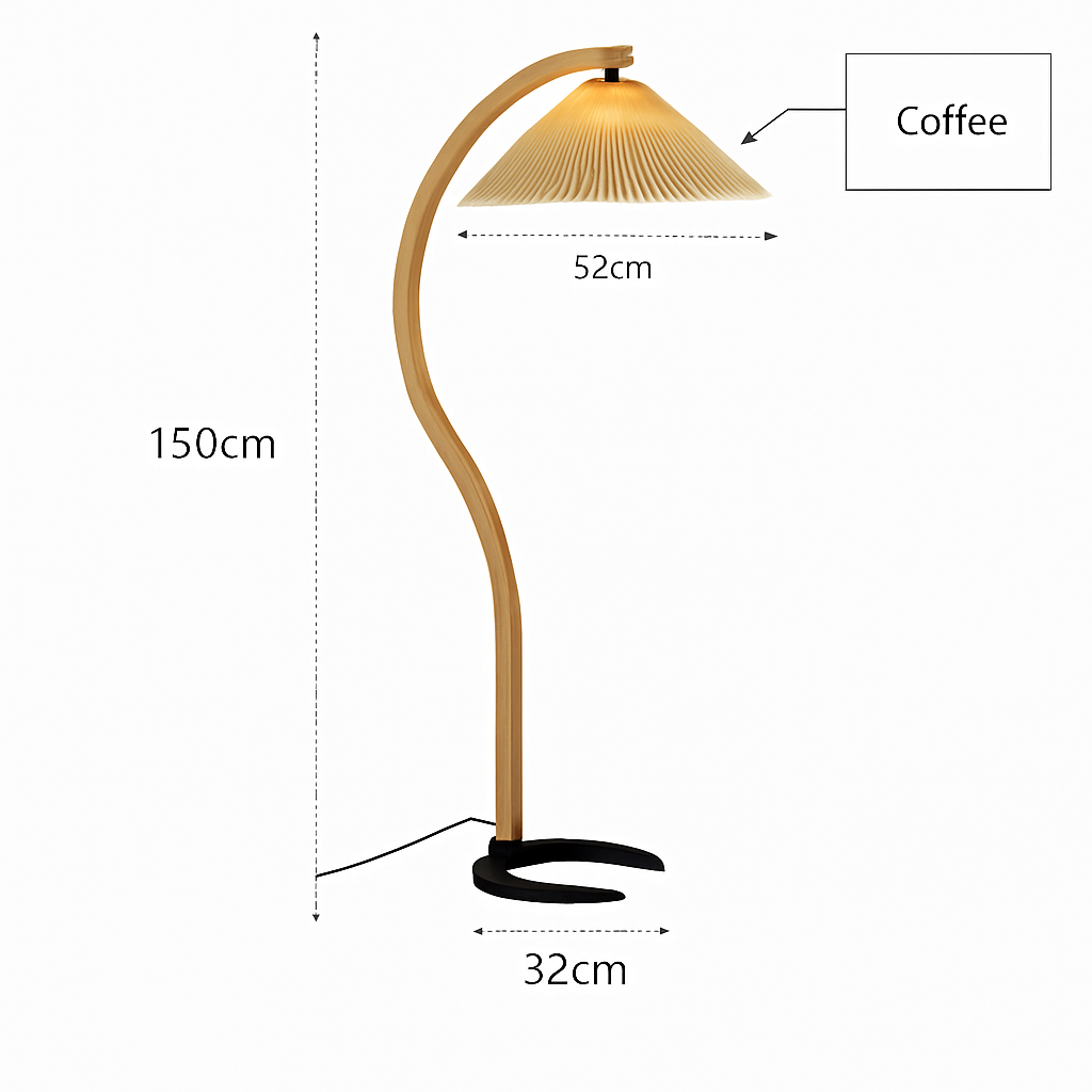 Lampadaire LED plissée en bois naturel et noyer