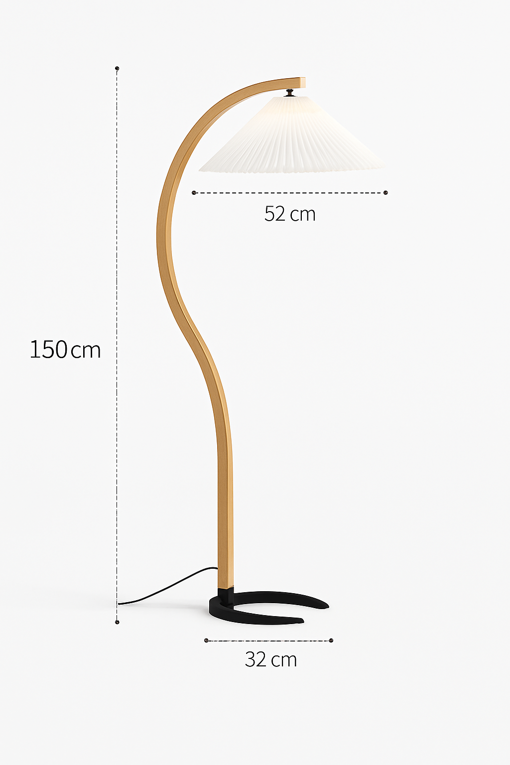 Lampadaire LED plissée en bois naturel et noyer