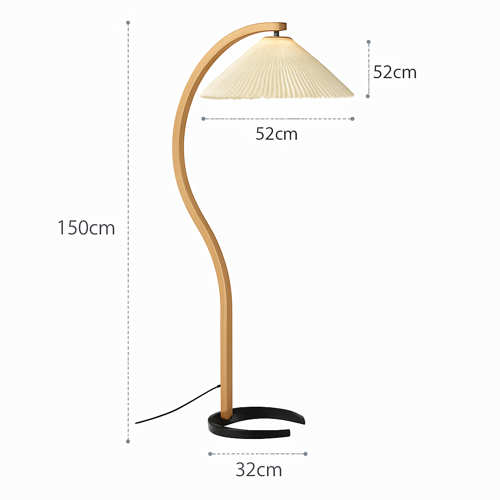 Lampadaire LED plissée en bois naturel et noyer