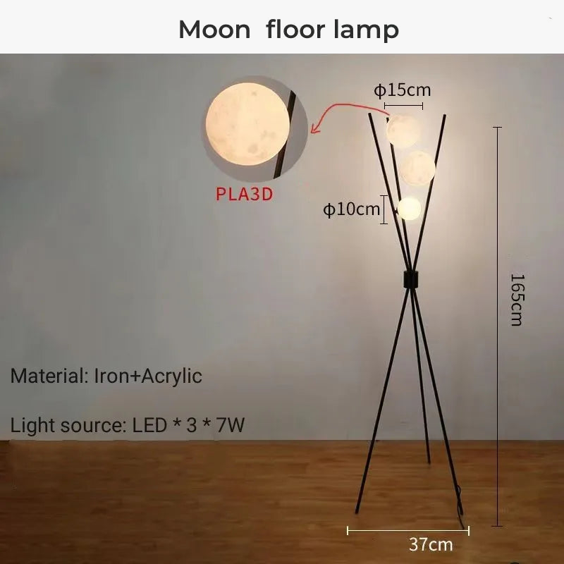 lampadaire lune led 3d design nordique trépied décoration