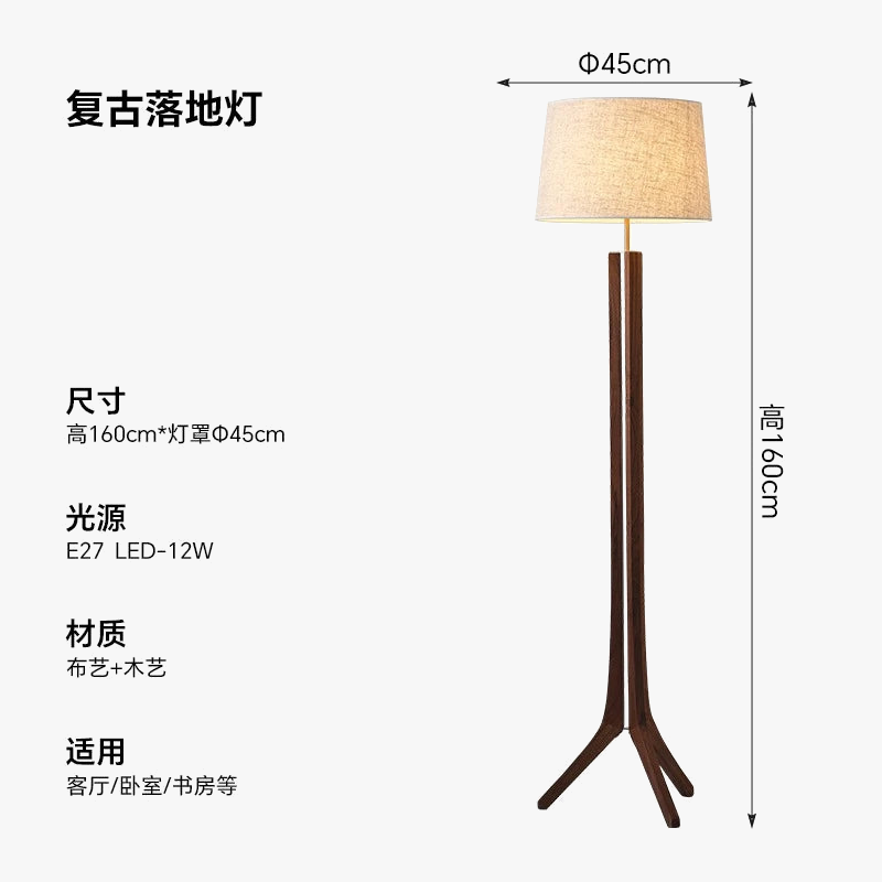 lampadaire médiéval en bois massif wabi-sabi design vintage pour intérieur