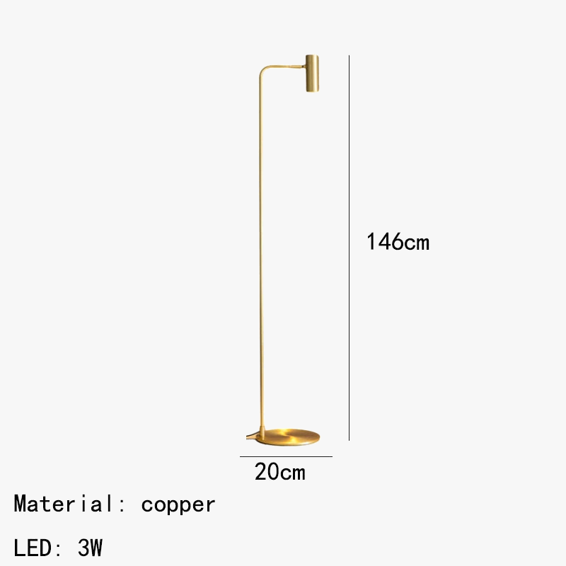 lampadaire minimaliste en cuivre avec lumière rotative moderne