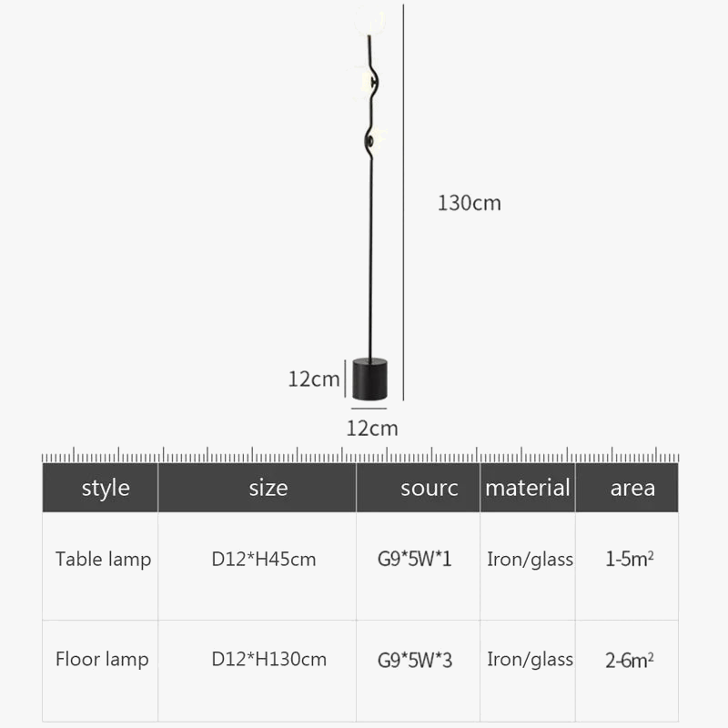 lampadaire moderne en fer et verre pour décoration intérieure nordique
