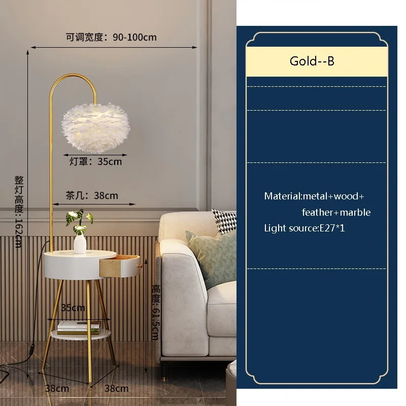 lampadaire nordique en plumes pour décoration intérieure élégante