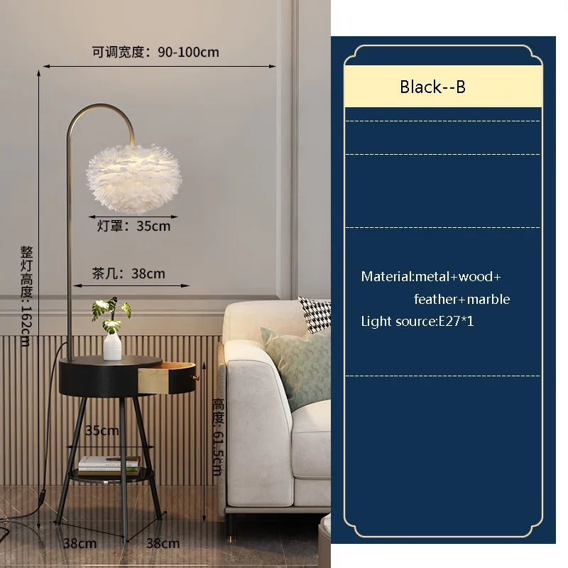 lampadaire nordique en plumes pour décoration intérieure élégante
