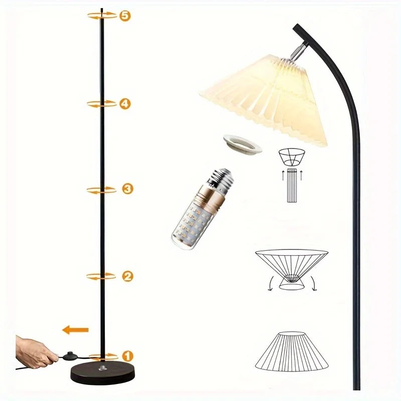 lampadaire nordique moderne abat-jour plissé pour décoration intérieure