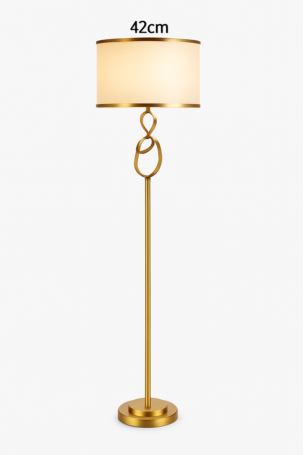 lampadaire post-moderne abat-jour en tissu doré vintage en fer forgé