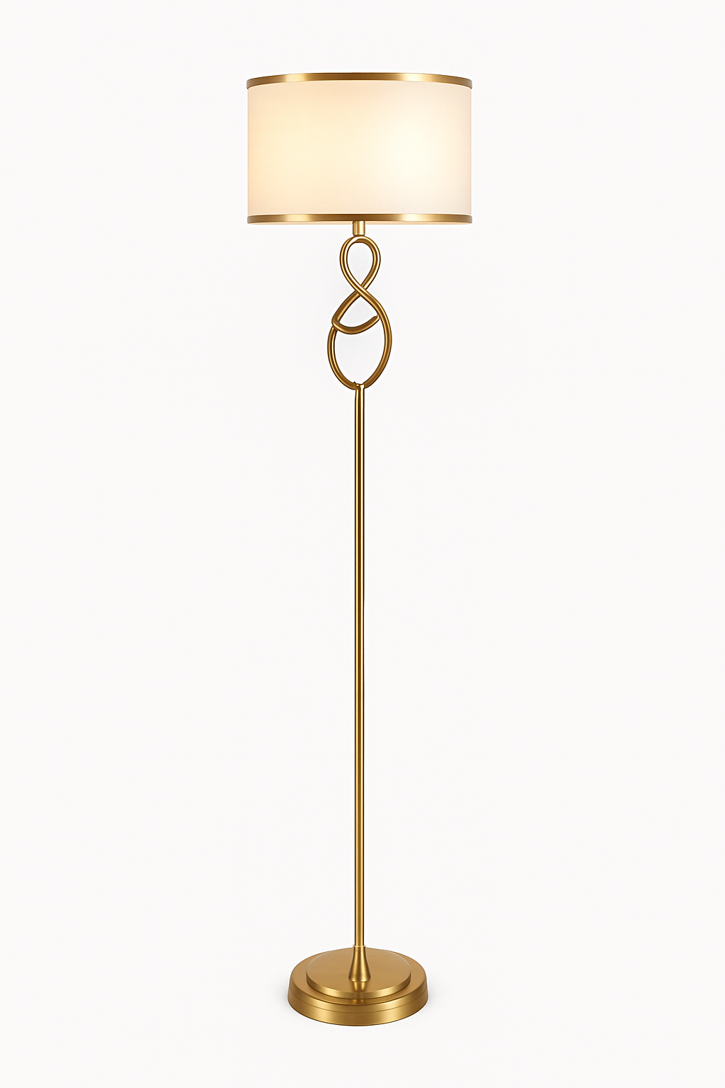 lampadaire post-moderne abat-jour en tissu doré vintage en fer forgé