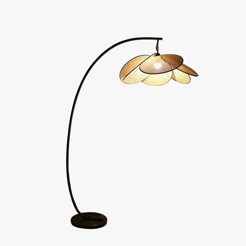 lampadaire rétro en rotin tissé design chinois pour décoration intérieure