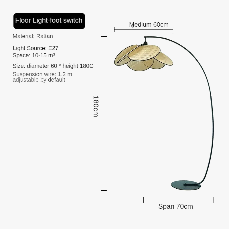 lampadaire rétro en rotin tissé design chinois pour décoration intérieure