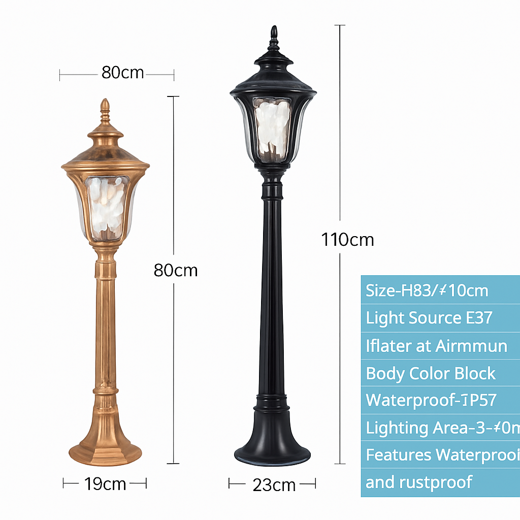 lampadaire rétro pour jardin et allées extérieures