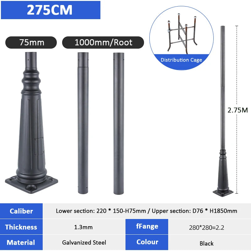 lampadaire solaire complet avec poteau pour jardin extérieur