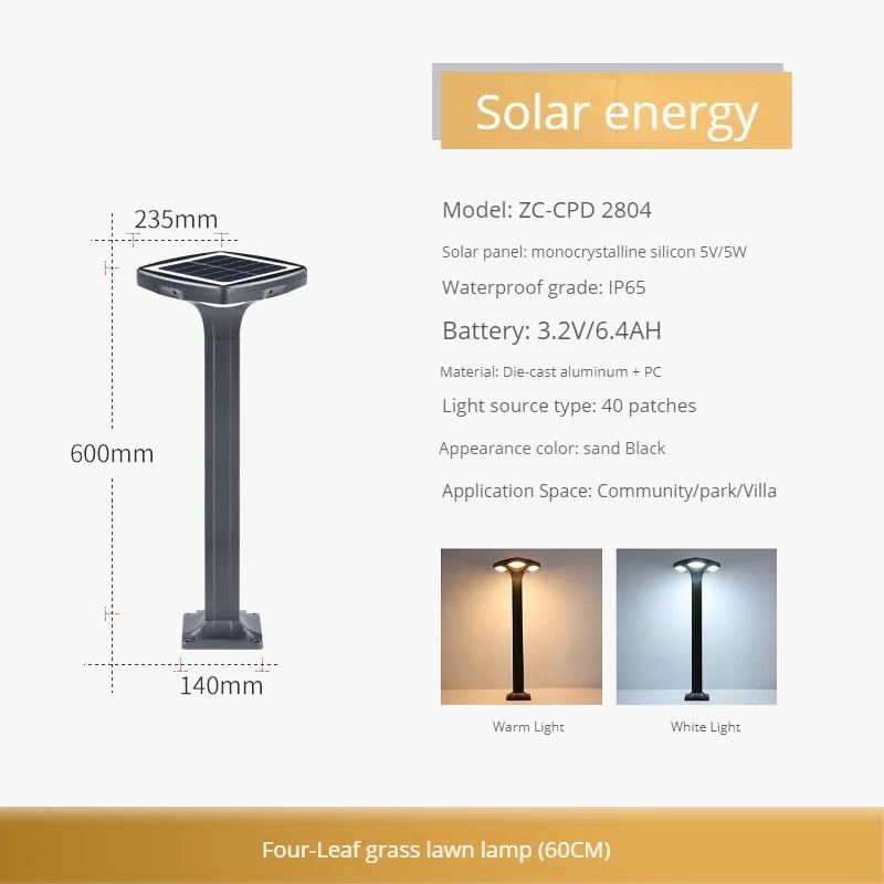 lampadaire solaire led étanche pour jardin en silicium monocristallin
