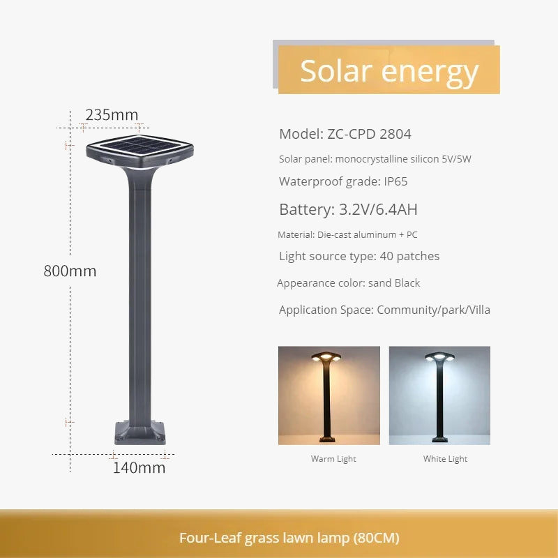 lampadaire solaire led étanche pour jardin en silicium monocristallin