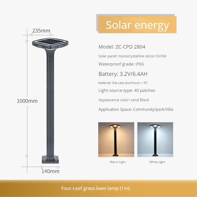 lampadaire solaire led étanche pour jardin en silicium monocristallin