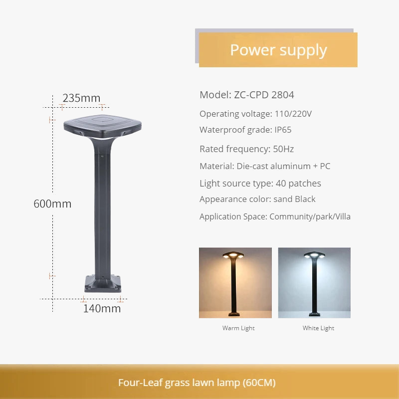 lampadaire solaire led étanche pour jardin en silicium monocristallin