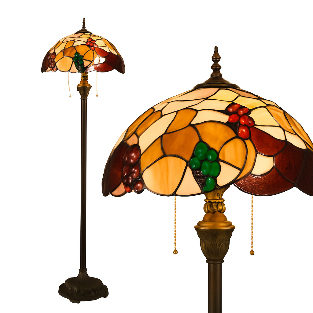 Lampadaire tiffany avec abat-jour en verre vitrail orange