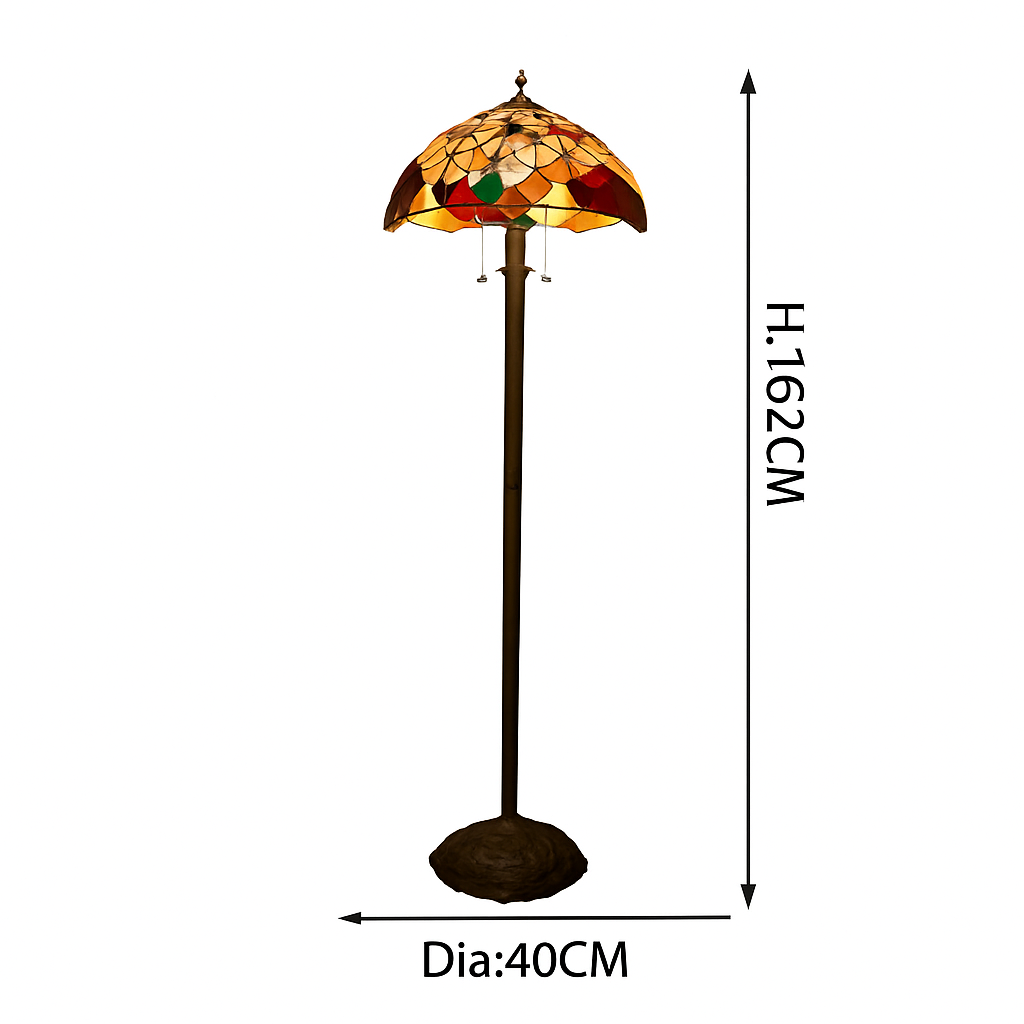 Lampadaire tiffany avec abat-jour en verre vitrail orange