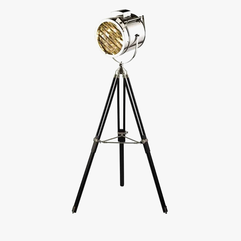 lampadaire trépied industriel en bois pour intérieur moderne