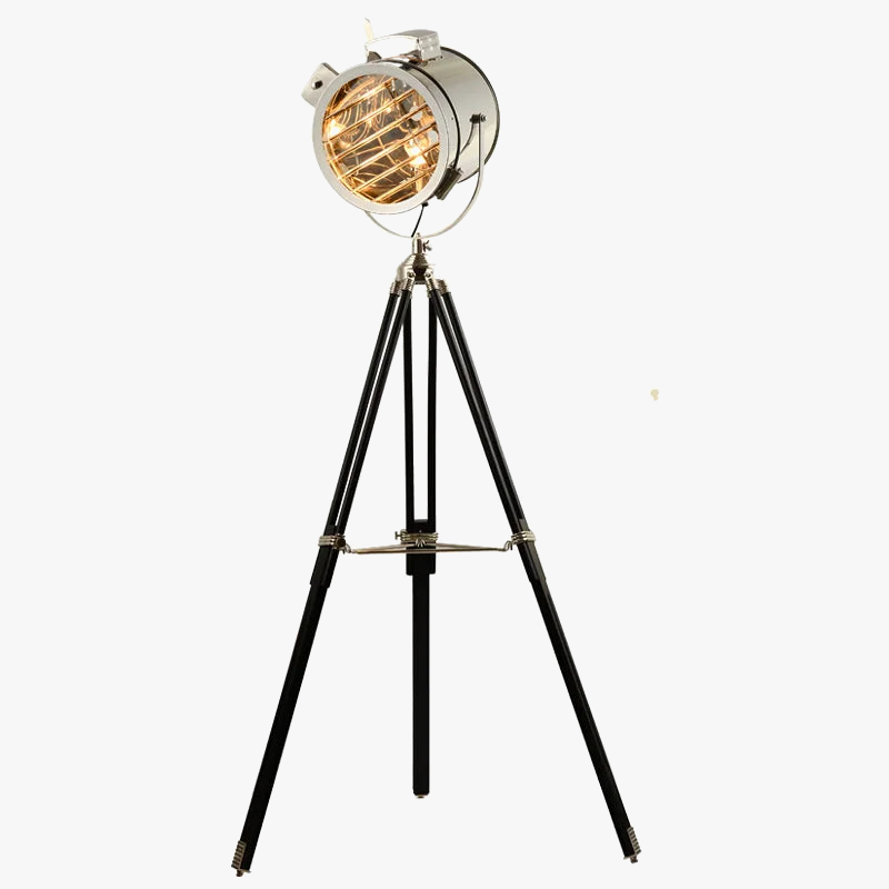 lampadaire trépied rétro industriel en bois argenté doré créatif