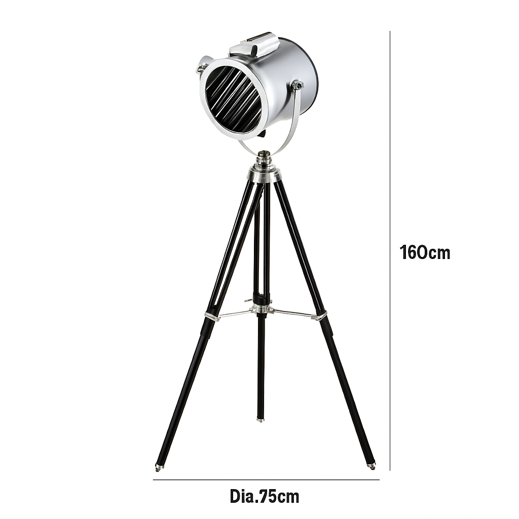 Lampadaire tripode à spot retro chromé Studio