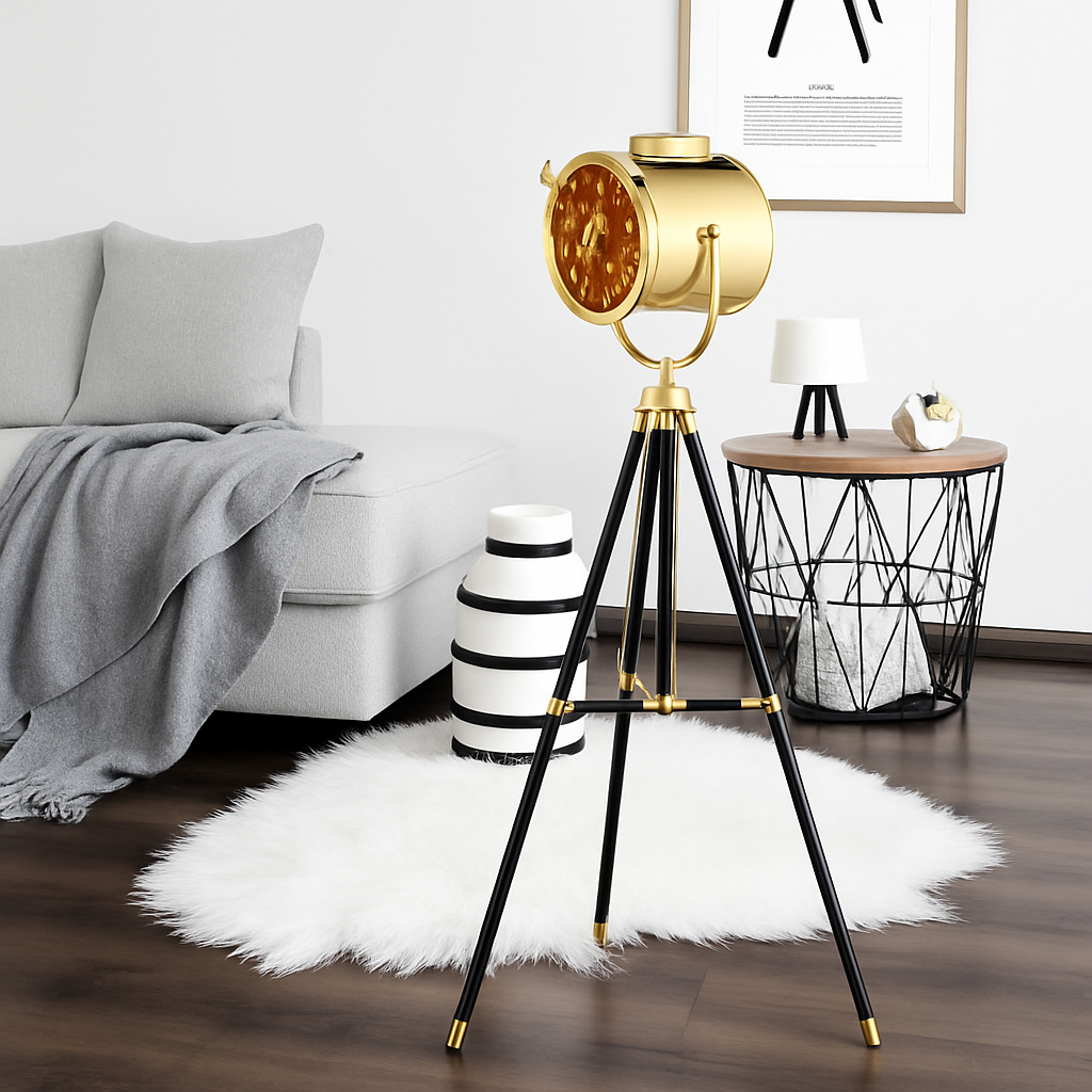 Lampadaire tripode à spot retro chromé Studio
