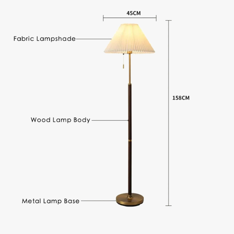 lampadaire vintage en bois avec tissu plissé design élégant